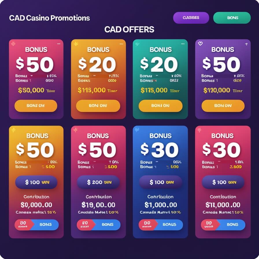 wyns bonuses and promotions screen with CAD offers and clear terms